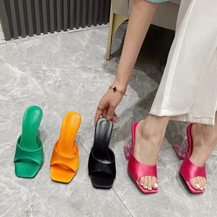 DEANWANGKT  Cross-Border New Arrival plus Size High Heel Sandals Solid Color Crystal Heel Satin European and American Za  Fashion Sandals Heel - Deanwangkt