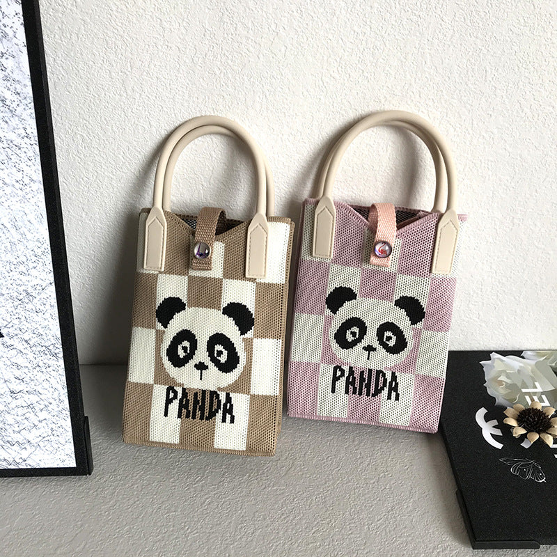 Korean Style New Niche Panda Shoulder Crossbody Phone Bag Knitted Bag Handbag Personal Leisure Women's Fashion - Deanwangkt