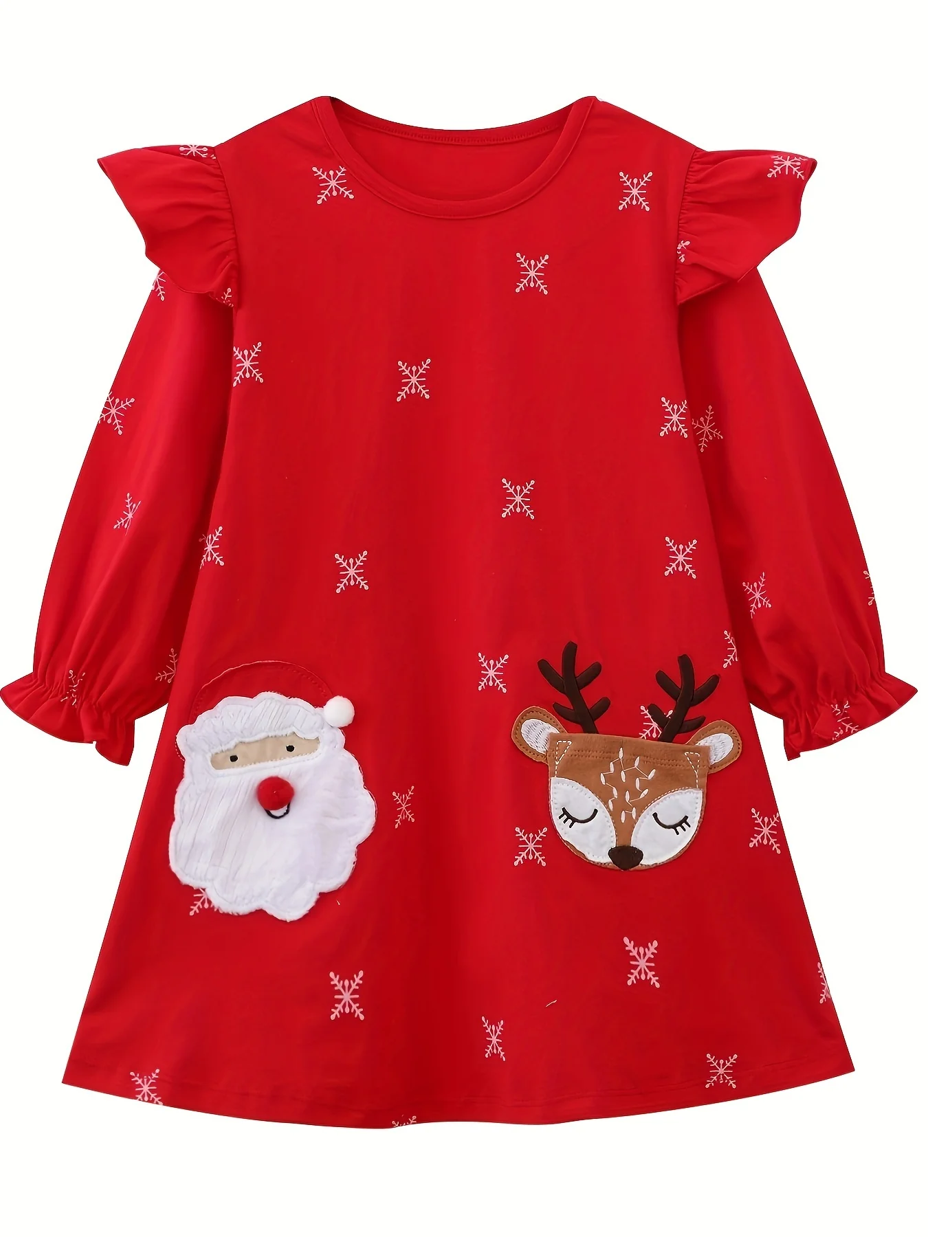 Girls' Crew Neck Long Sleeve Loose Fit Dress - Christmas Style, Fall Winter Season, Perfect Gift for Kids - Deanwangkt