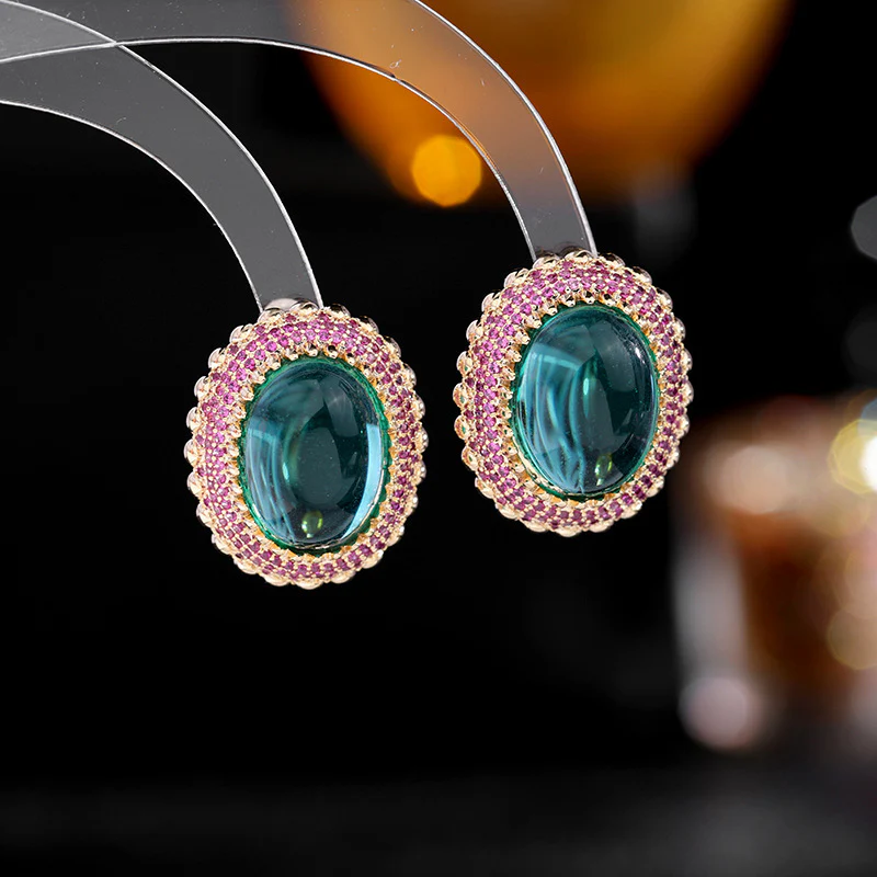 2025 retro oval lake water blue stud earrings s925 silver needle court style elegant temperament fashion light luxury trend earrings - Deanwangkt