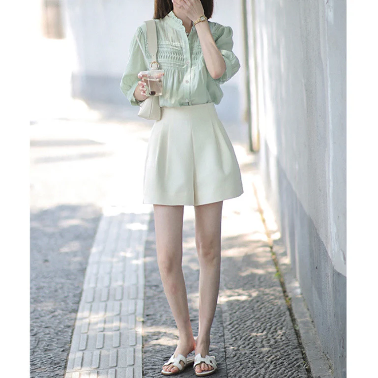 2025 Bud Pants Shu Premium Triacetic Acid Paper Bag Pants White Black Summer Women's Small High Waist Casual Shorts - Deanwangkt