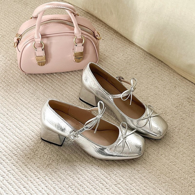 2025  thick high heel light mouth single shoes female popular spring and autumn new retro fairy style with skirt Mary Jane small leather shoes - Deanwangkt