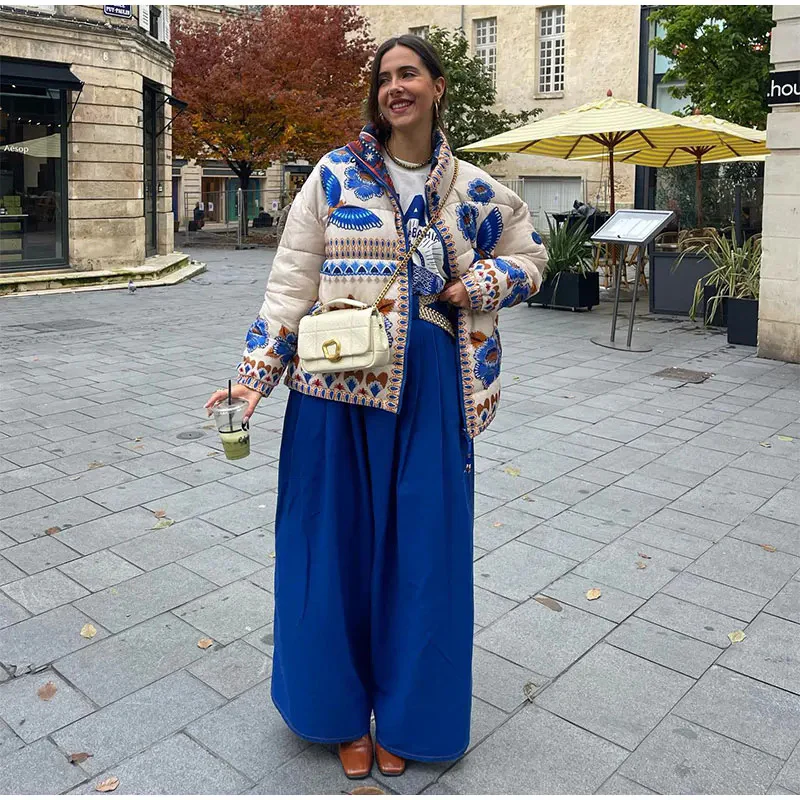 2025 autumn and winter new products European and American cross-border women's clothing street fashion positioning printed cotton-padded jacket w028 5999 - Deanwangkt