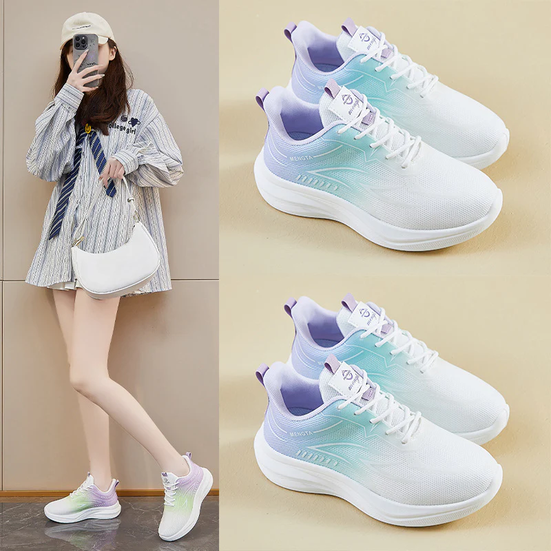 2025 ins Korean version of flying woven shoes  spring new student sports shoes fitness running casual shoes height increase FZ6607 - Deanwangkt