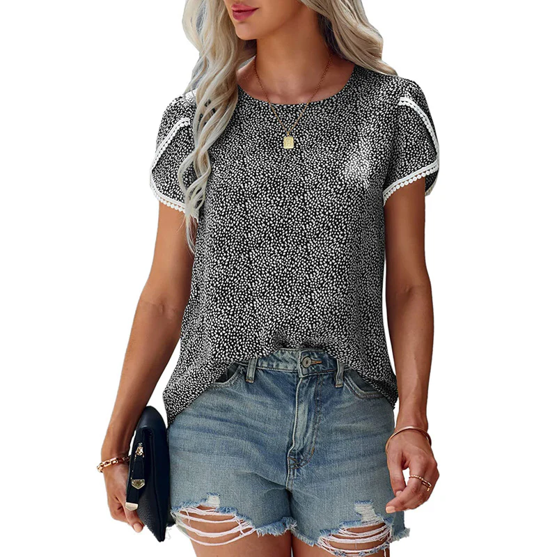 DEANWAQNGKT  Independent Station European and American Spring and Summer New Lace Patchwork Short-Sleeved T-shirt Bottoming Shirt Cross-Border Women - Deanwangkt