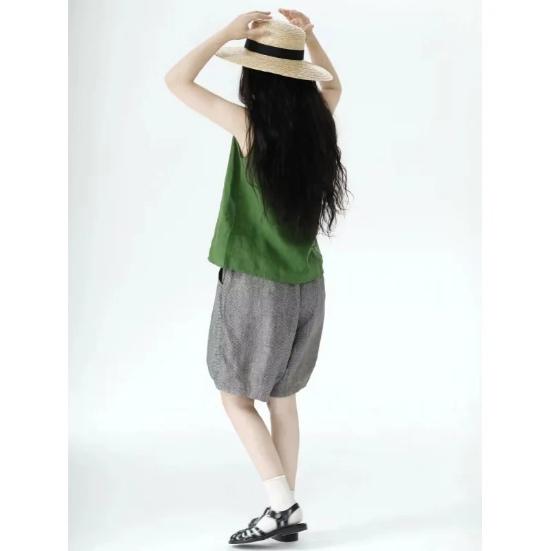 Green small fresh vest women's  summer new fashion niche design fungus collar age-reducing sleeveless top - Deanwangkt