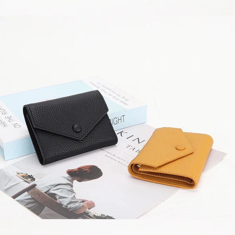Genuine Leather Women's Foldable Cowhide Short Wallet Fashion Envelope Triple Fold Purse Wallet - Deanwangkt
