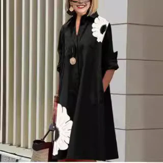 DEANWANGKT New Long Shirt Solid Color Temperament Commute Simple Lapel Cardigan Dress - Deanwangkt