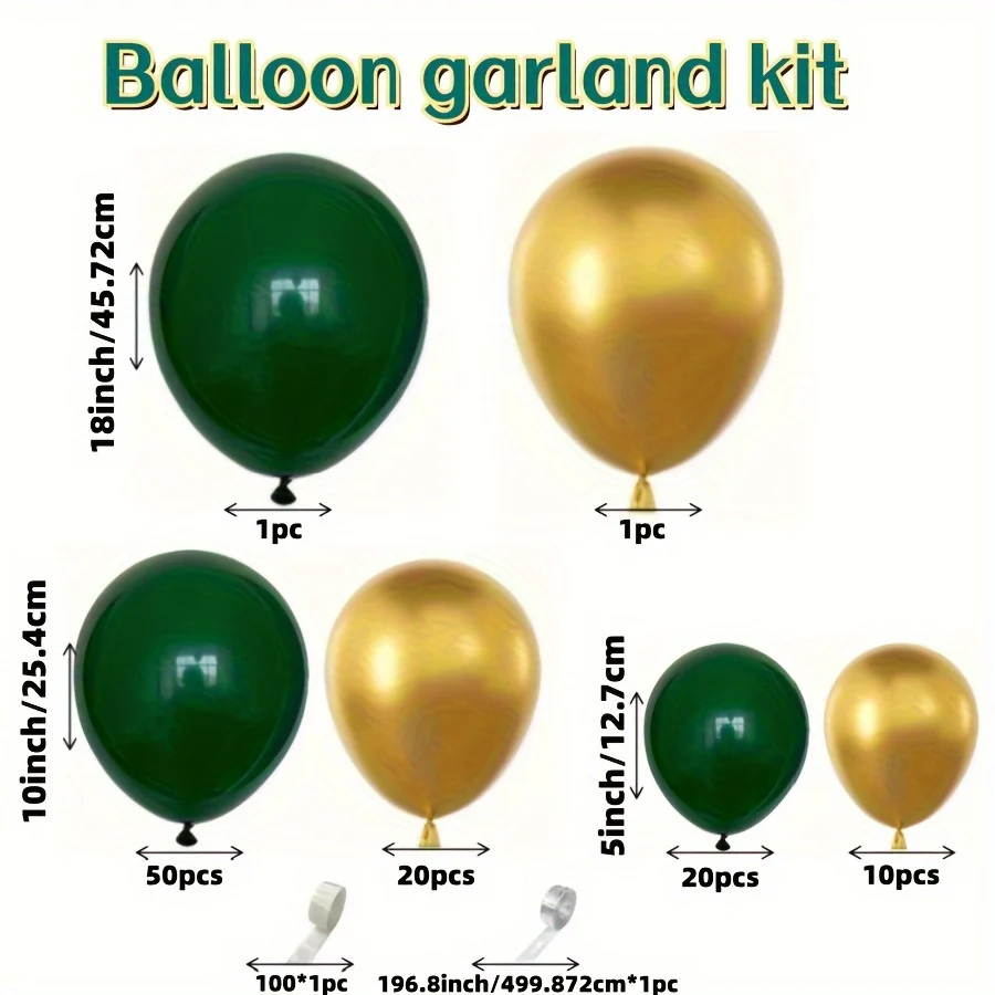 104-PCS Festive Balloon Garland Kit: Deep Forest Green & Metallic Golden Latex Balloons for Multi-Occasion Celebrations - Ages 3+ to 12+ - Deanwangkt