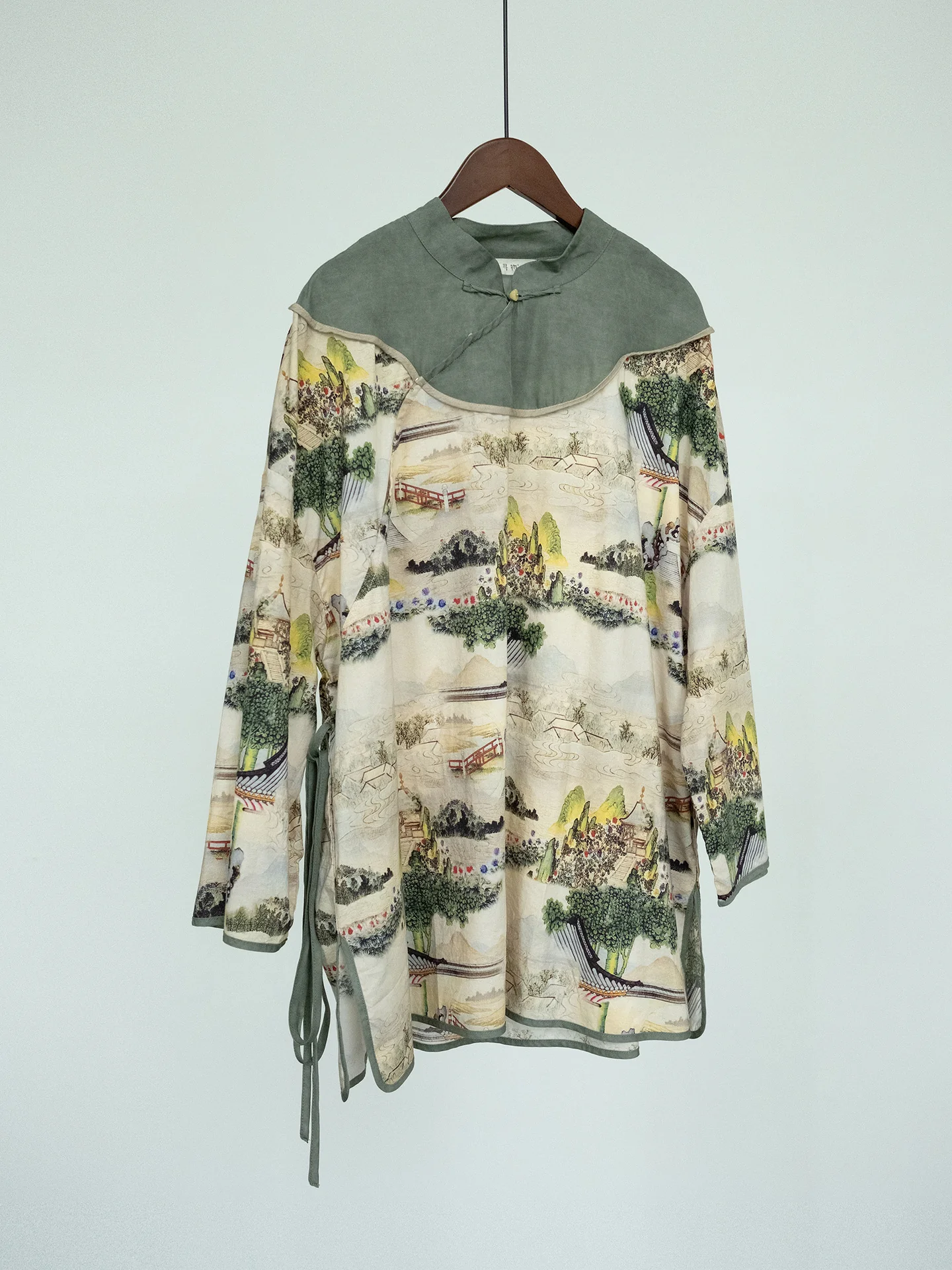 design pavilion printed pure cotton cloud shoulder shirt, new Chinese classical new medium and long top S24150 - Deanwangkt