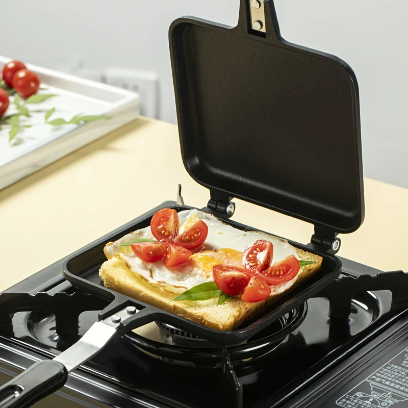 1pc Deluxe Non-Stick Sandwich Maker - Double Sided Grilled Pan for Perfect Breakfast, Omelette, Bread Toast, Outdoor Camping, and Kitchen Cooking - Easy Cleaning, Space Saving, and Durable Kitchen Supplies - Deanwangkt