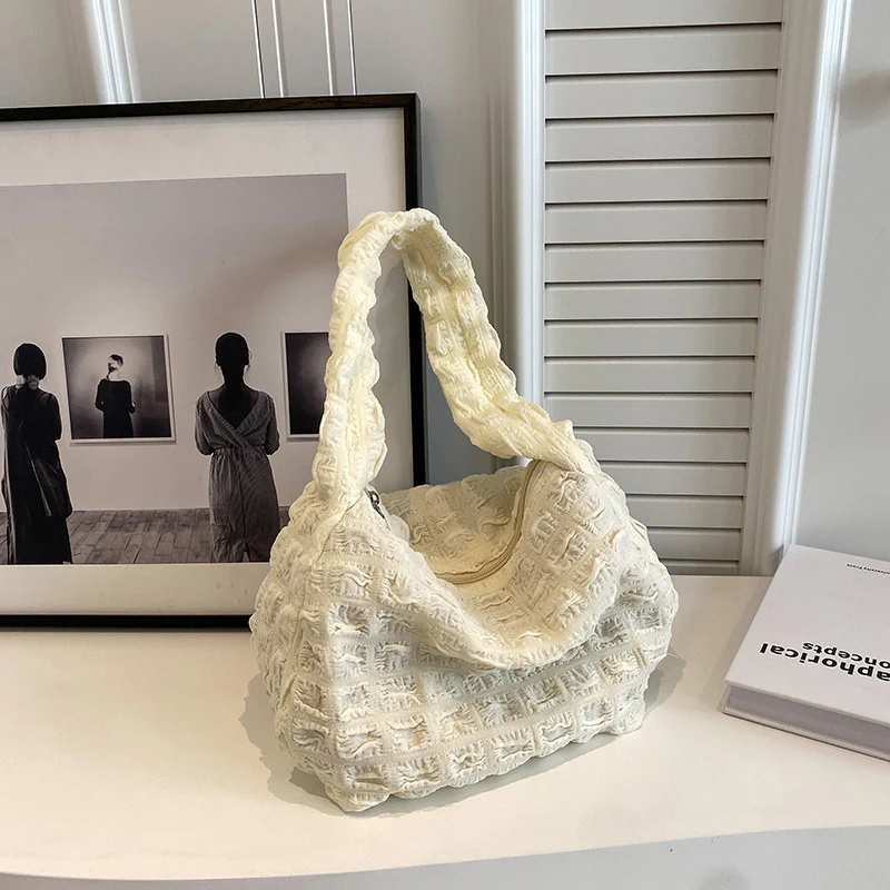 DEANWANGKT 2025 Bag  new Korean version of cloud pleated waffle bubble bag niche underarm bag shoulder bag portable women's bag - Deanwangkt