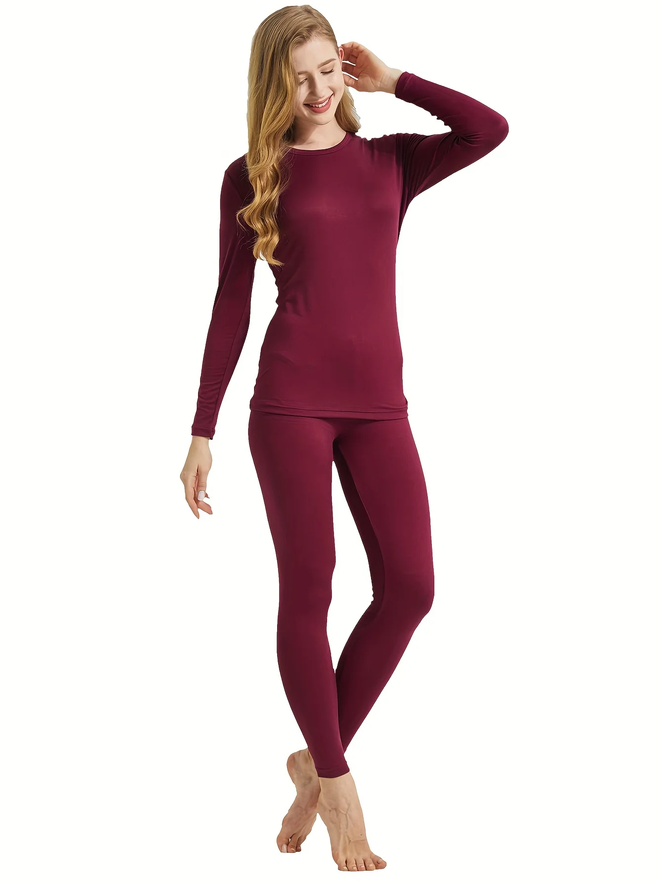Ultra-Soft Seamless Thermal Underwear Set - Long Sleeve Crew Neck Tops & Cozy Pants for Women - Perfect for Lounging Around or as Underwear - Deanwangkt