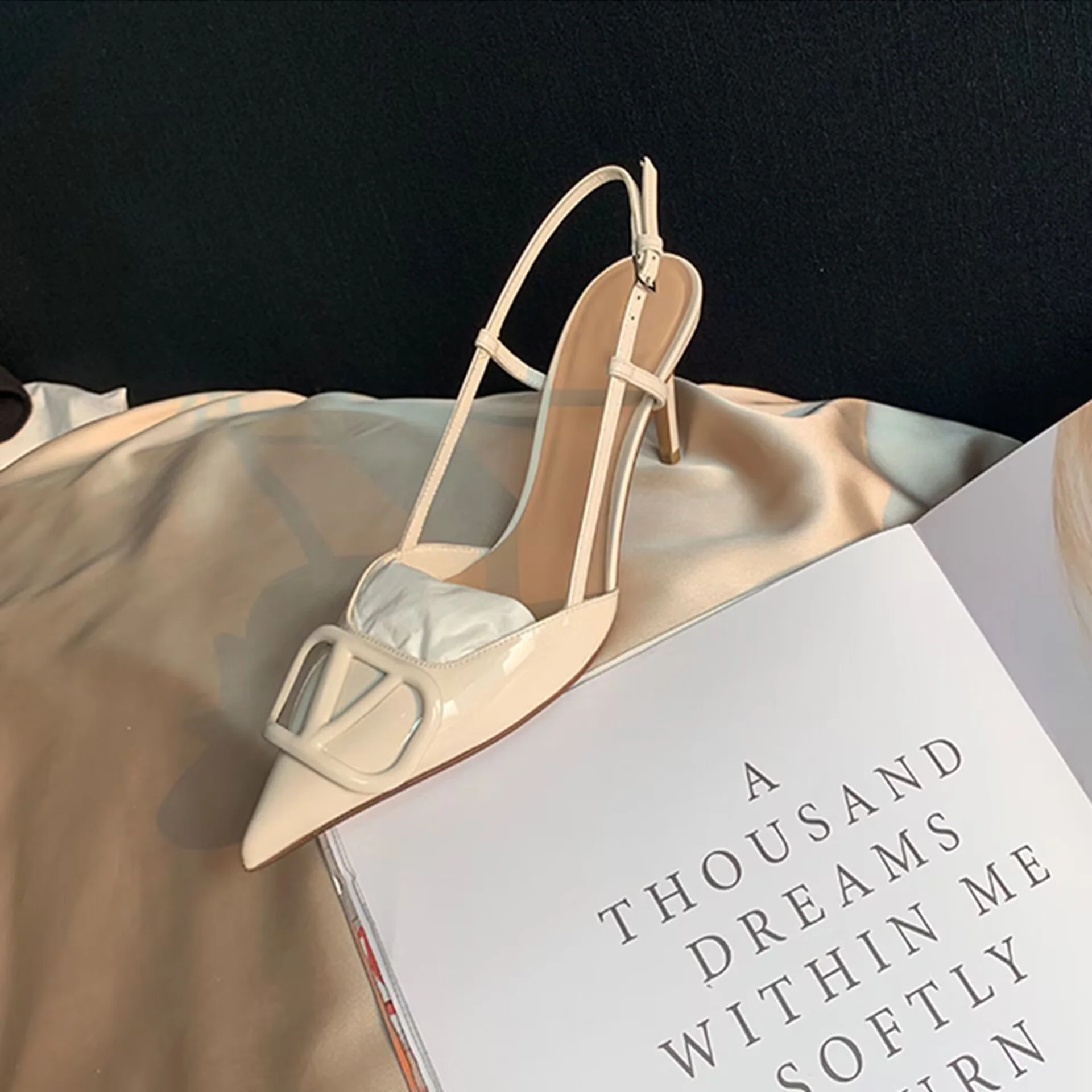 DEANWANGK  Grape Mom Studiolee  New Summer Pointed Toe Pumps V Buckle High Heel Back Empty Stiletto Sandals Women - Deanwangkt