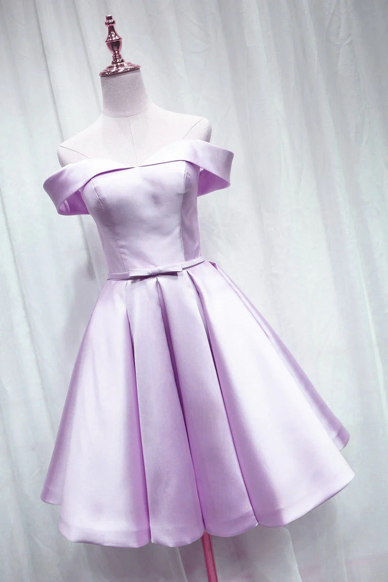Solvbao Lovely Satin Off Shoulder Light Purple Sweetheart Formal Dress, Short Homecoming Dress - Deanwangkt