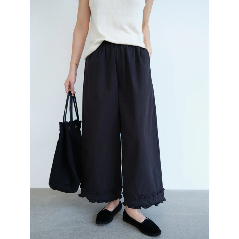 summer new Korean version fashion elastic waist loose and thin cute lace versatile casual nine-point pants women - Deanwangkt