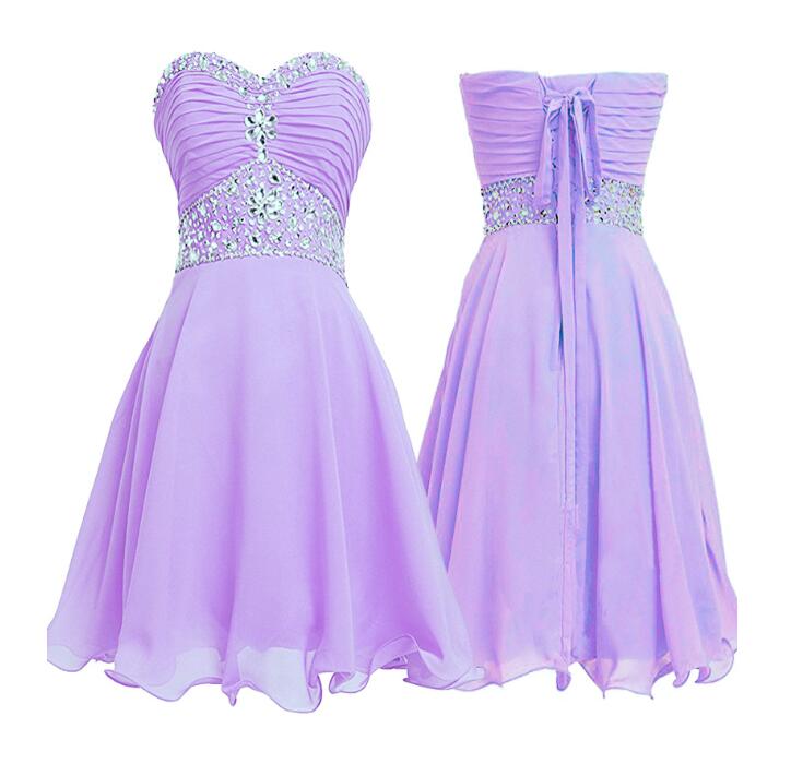 Solvbao Beautiful Light Purple Beaded Homecoming Dress, Short Chiffon Prom Dress - Deanwangkt