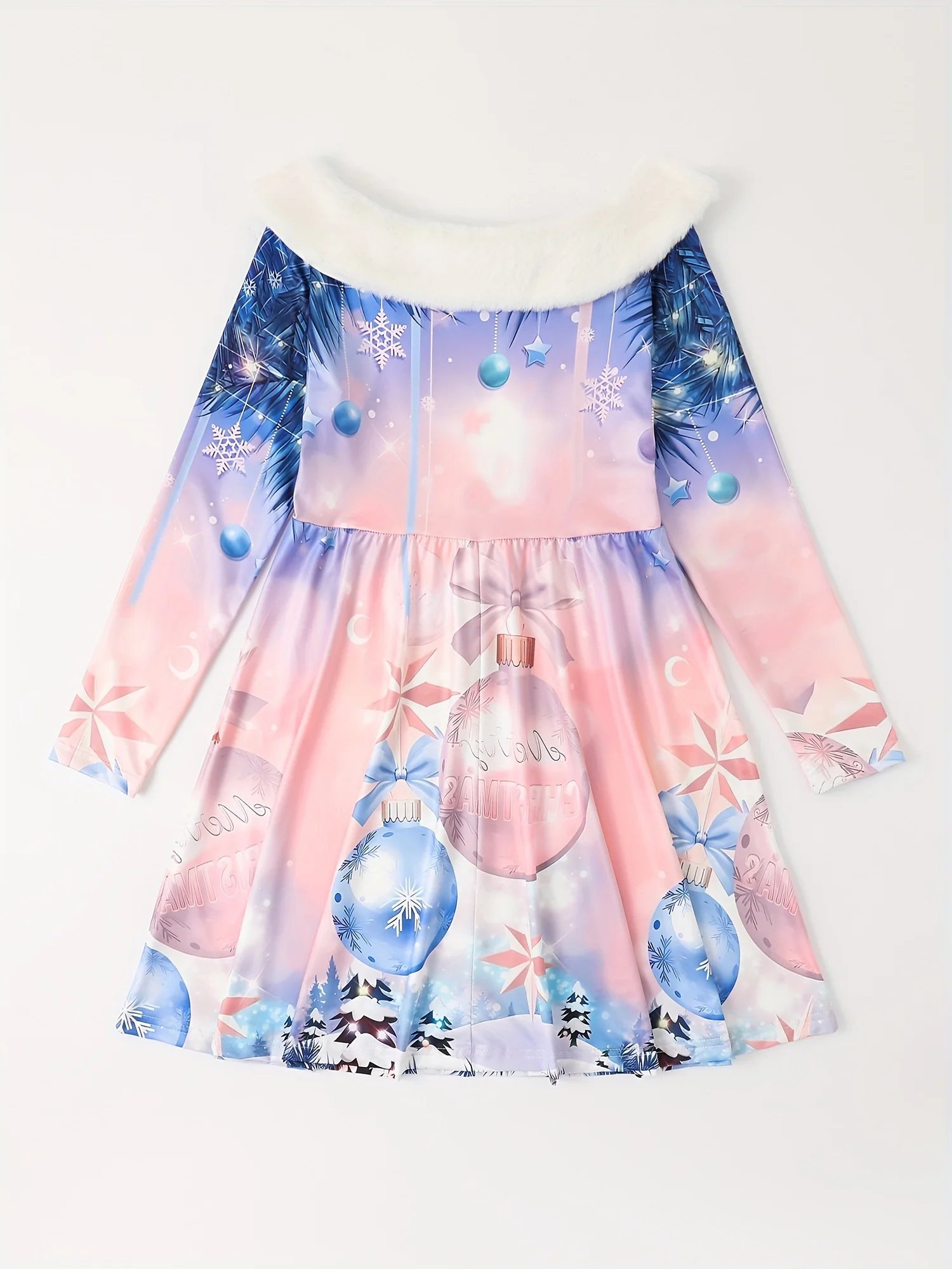 Long Sleeve Elegant Girls Graphic Jingle Bell Christmas Dress Gift - Deanwangkt