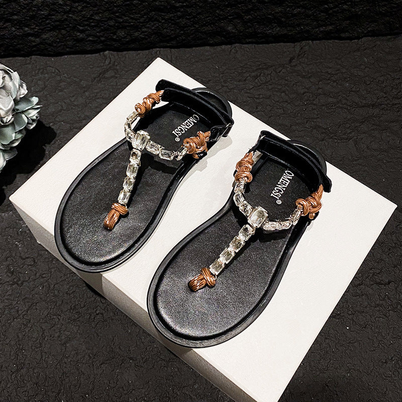 DEANWANGKT  Show Style Bends and Hitches Flip-Flops Casual Velcro Sandals Women's Shoes Outer Wear Flip-Flops Women's Sandals - Deanwangkt
