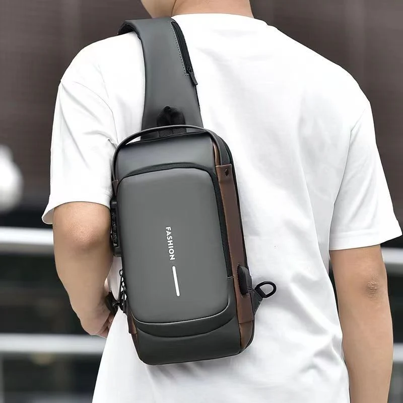 deanwangkt Cross-Border Motorcycle Bag Password Anti-Theft Chest Bag Men's Shoulder Bag Large Capacity Casual Men's Bag Multi-Functional Messenger Bag Fashion - Deanwangkt