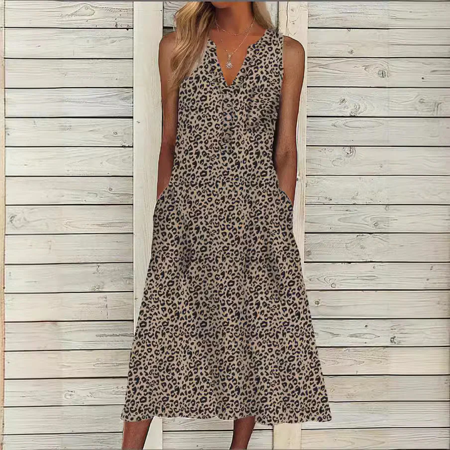 DEANWANGKT Summer New Dress Wish Independent Stand Fashion Pocket V-neck Sleeveless Striped Dress - Deanwangkt