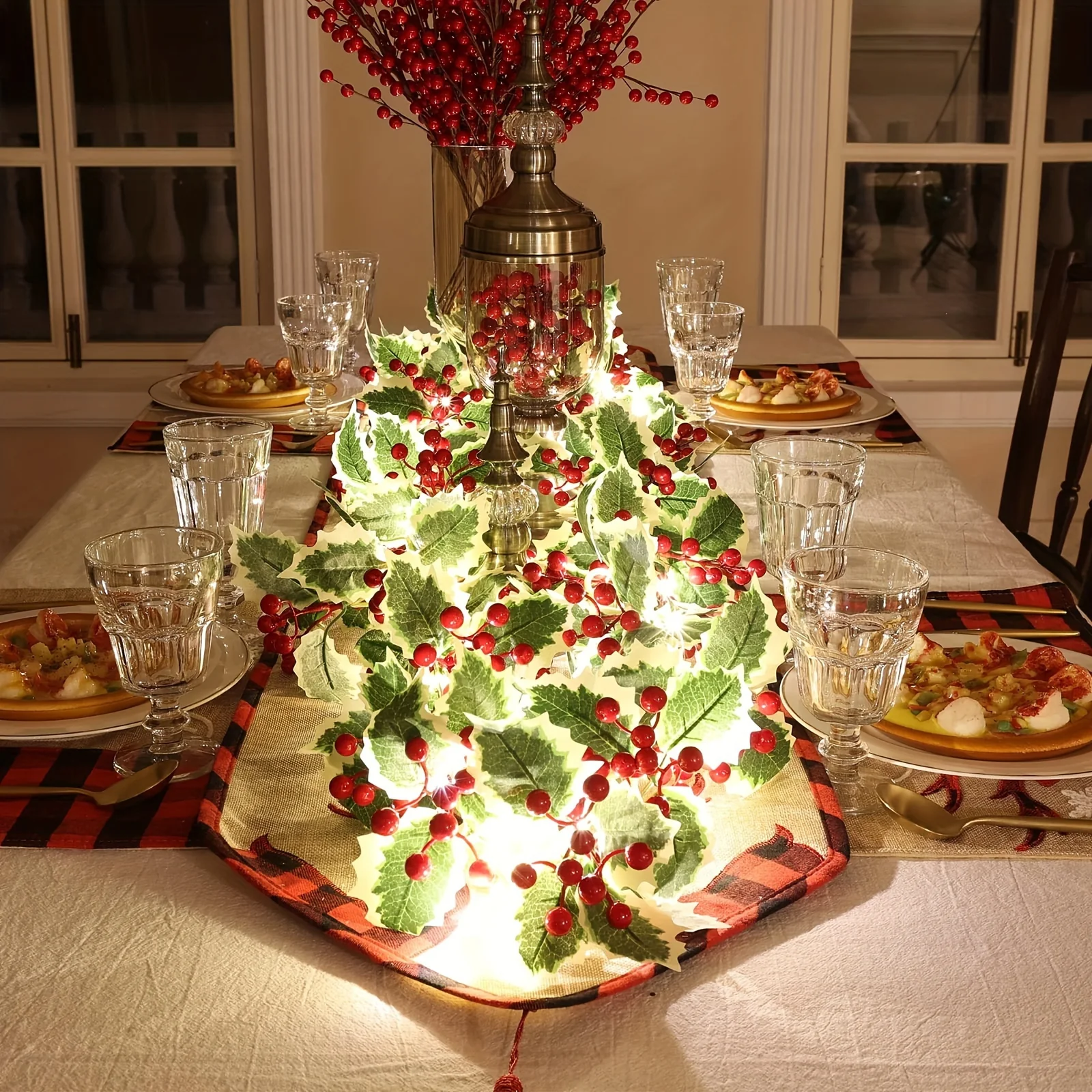 30 LED Lighted Red Berry Rattan Decor Set - Battery Operated for Versatile Use in Bedroom, Parties, Weddings, Christmas & More - Perfect for Home, Fireplace, Stairs, and Curtain Accents - Deanwangkt