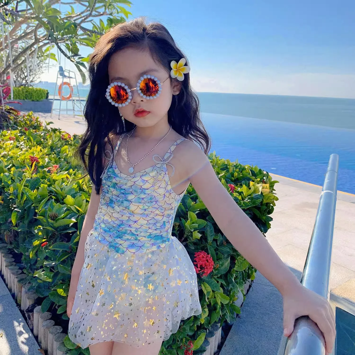 Swimsuit for Girl Mermaid Princess Dress Swimsuit Hot Spring Cute One-Piece Baby Swimsuit the Big Kids Girl - Deanwangkt