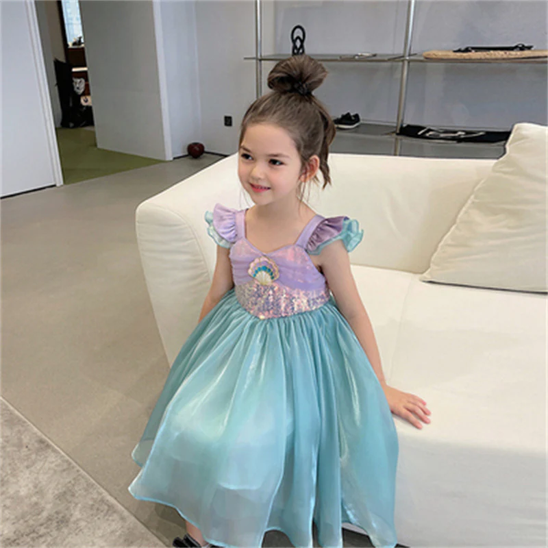 Girls'  Summer New Mermaid Vest Dress Children's Fashionable Short Sleeve Princess Dress Costume Fashion - Deanwangkt