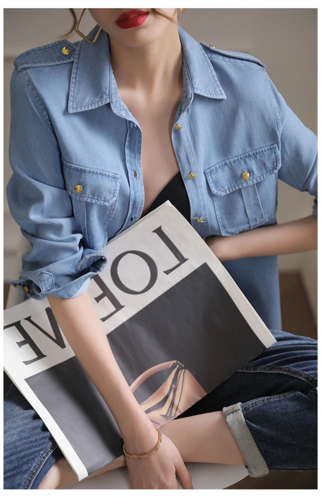 CEL  designer clothes women Women's Shirts polo shirt Spring shirt fashion business sleeve Kashi top-grade logo T-shirt Metal buckle casual shirt birthday gifts - Deanwangkt