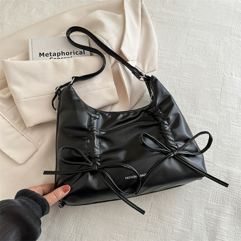 Soft Leather Large Capacity Bow Shoulder Bag Bags for Women  Spring New All-Matching Ins Underarm Dumpling Bag for Women - Deanwangkt