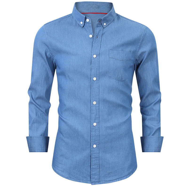DEANWANGKT 2025 men's short-sleeved denim shirt autumn and winter  men's bottoming shirt long-sleeved business men's shirt - Deanwangkt