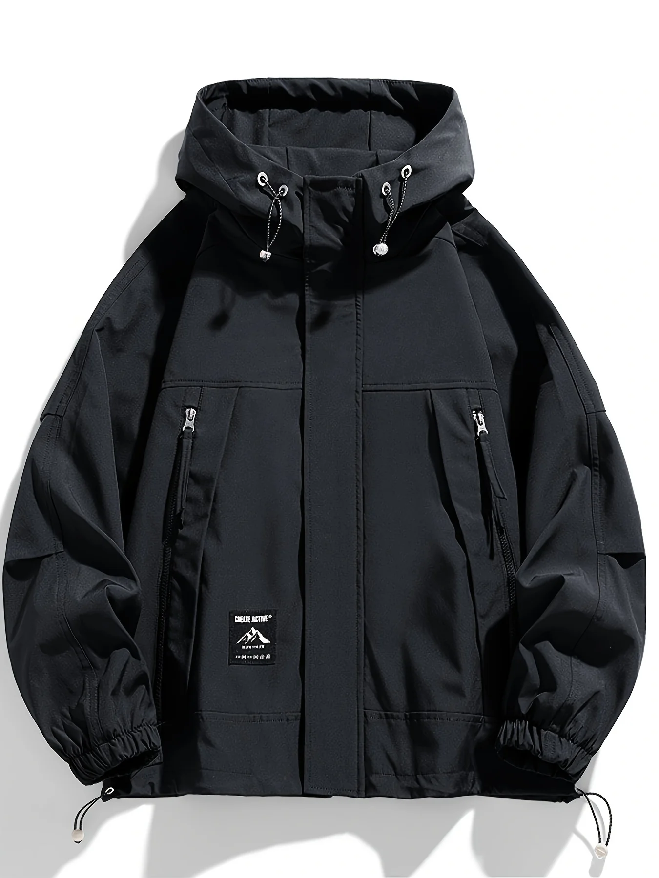 Men's Windproof & Waterproof Hooded Jacket - Casual, Plus Size, Solid Color with Pockets & Drawstring, Perfect for Spring & Fall, PLUS SIZE, for Autumn, Spring - Deanwangkt