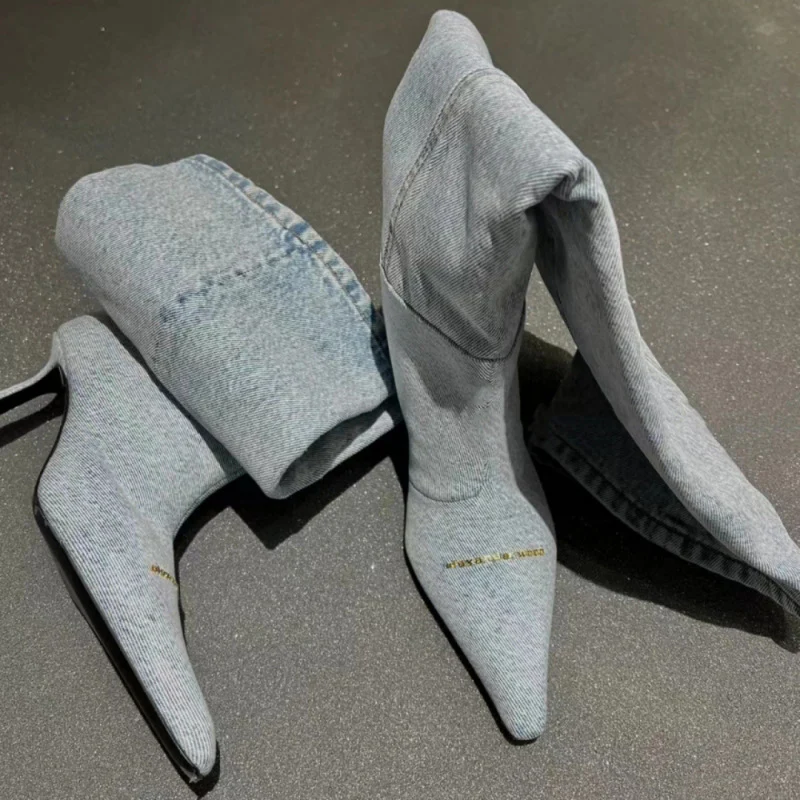 2025  popular new 2025 style pointed cowboy boots women's versatile pleated piled boots thin heel and thin knee fashion boots - Deanwangkt