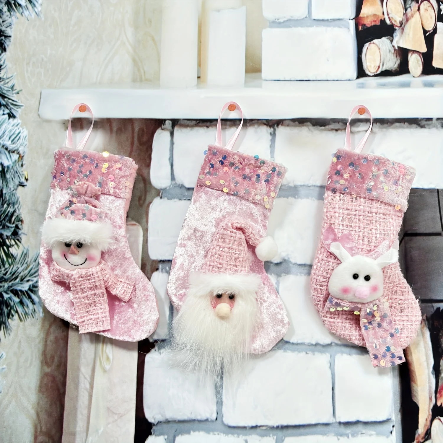 3-Pack Classic Christmas Stockings Decorative Set - Vibrant Polyester Holiday Fireplace Hanging Decor with Santa, Snowman & Reindeer Designs - No Feathers, Festive Family Party and Universal Holiday Theme, Ideal for Home Ornament and Gift Giving - Deanwangkt