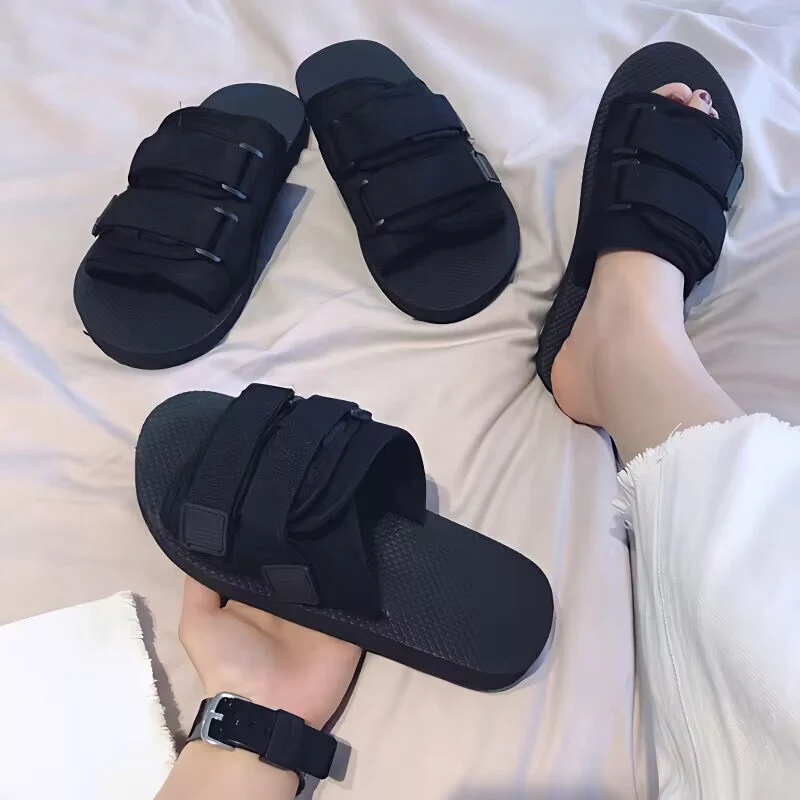 DEANWANGKT  Summer Slippers Velcro Couple Slippers Outdoor Non-Slip Vietnam Beach Shoes Outdoor Slippers Flat Flip-Flops Men - Deanwangkt