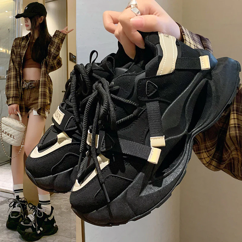 2025 ins Korean version of the new dad shoes girl  spring student running sports platform heightening casual shoes FB7703 - Deanwangkt
