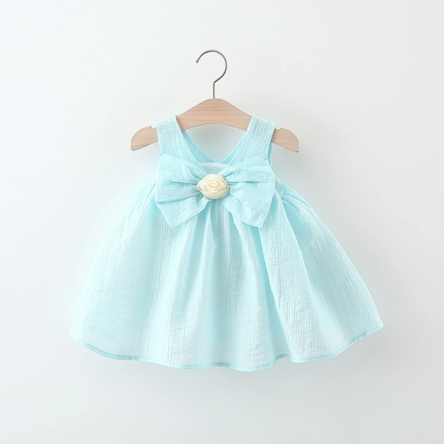 Summer New Bow Suspenders Cotton Dress Girls' Korean Style Sleeveless Small Skirt Solid Color Princess Dress - Deanwangkt