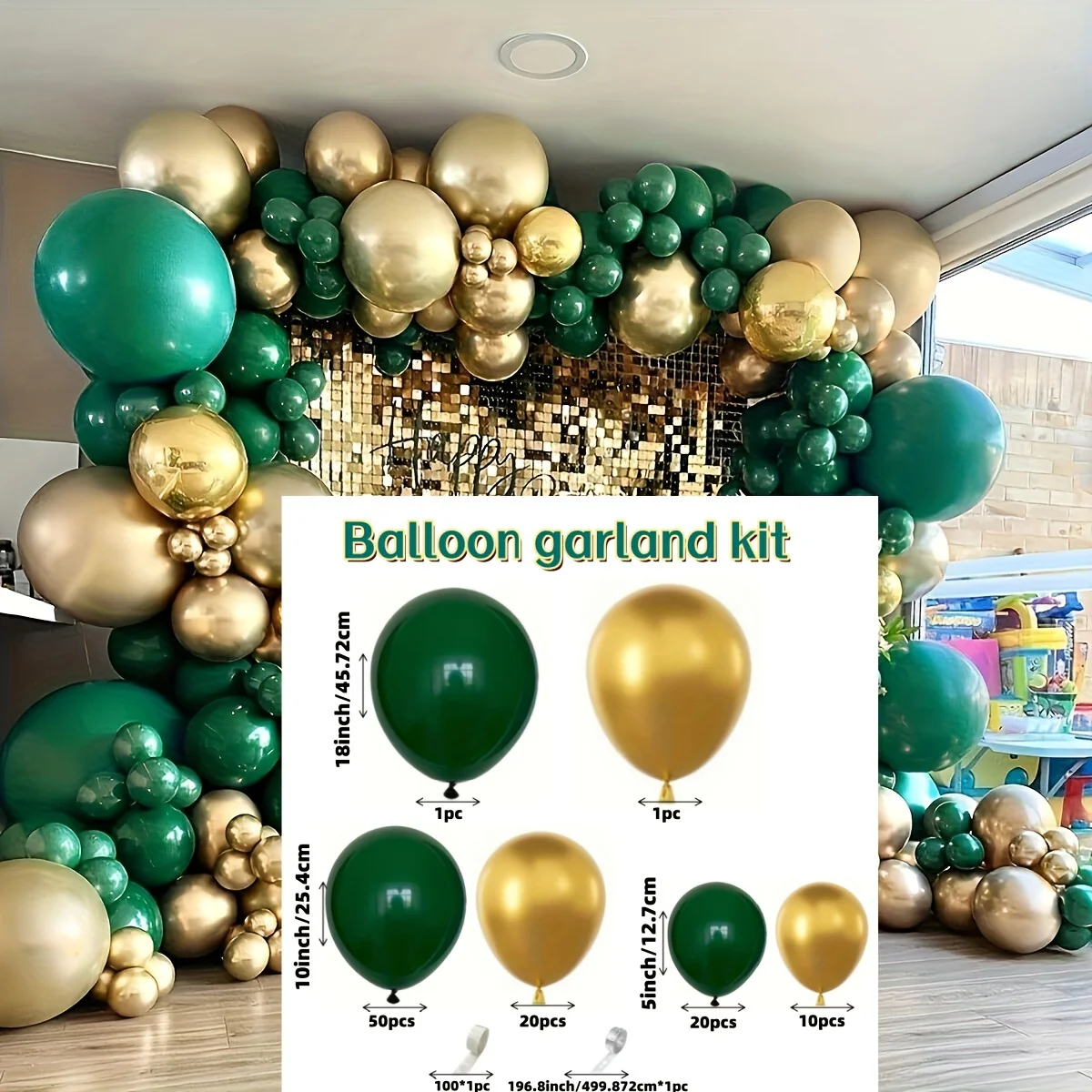 104-PCS Festive Balloon Garland Kit: Deep Forest Green & Metallic Golden Latex Balloons for Multi-Occasion Celebrations - Ages 3+ to 12+ - Deanwangkt