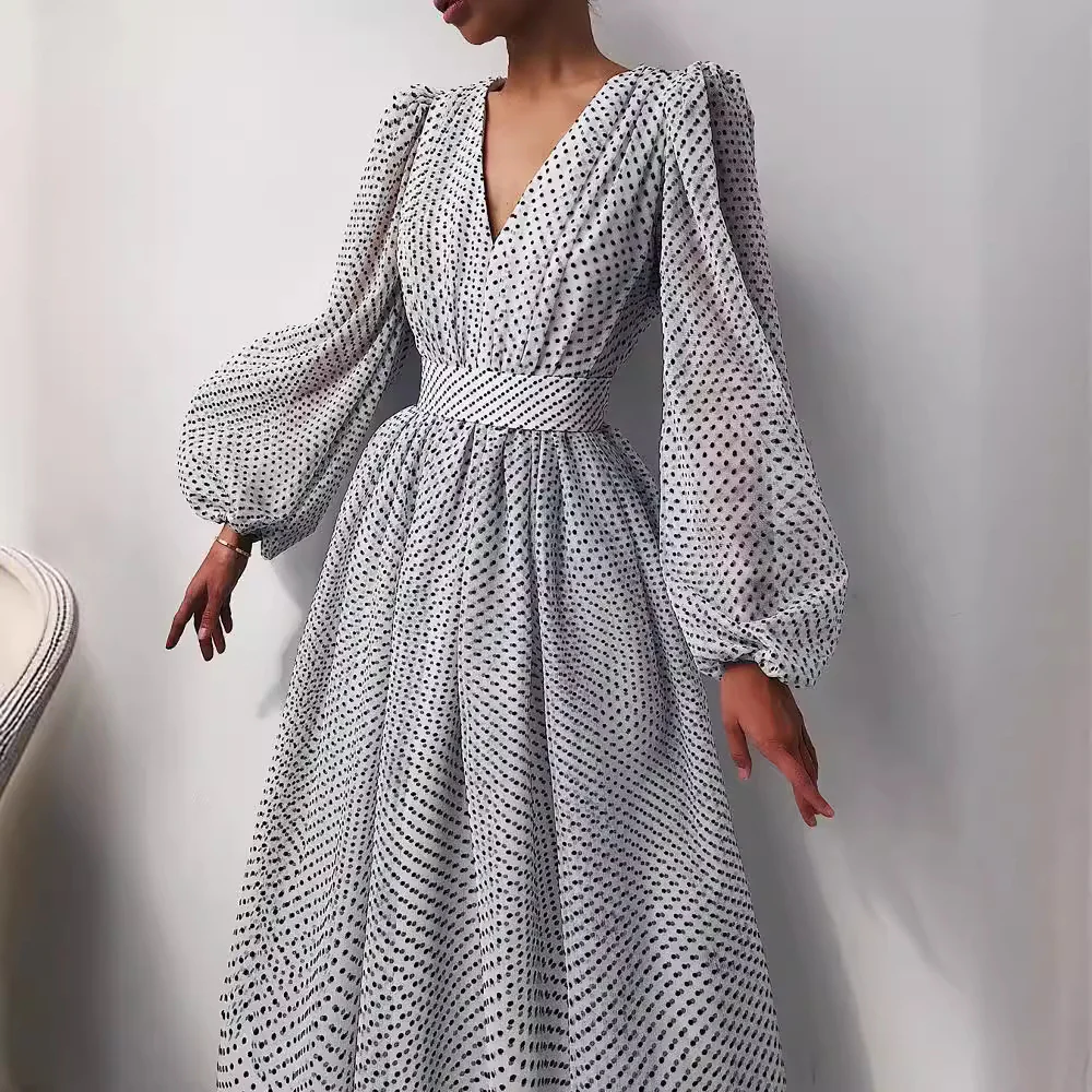 2021 spring and summer new 2025 Popular trade express,  temperament lady bubble sleeve polka dot pendulum dress - Deanwangkt