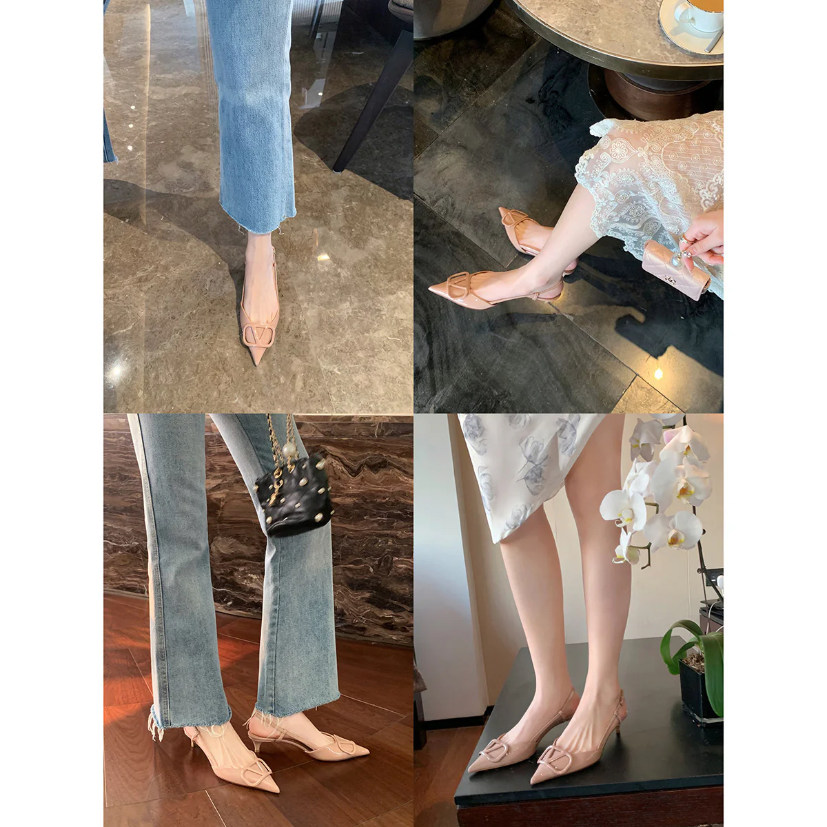 DEANWANGK  Grape Mom Same Shoes  New Single Layer Shoes Elegant Pointed High Heel Shoes Patent Leather Back Empty Stiletto Sandals Women - Deanwangkt