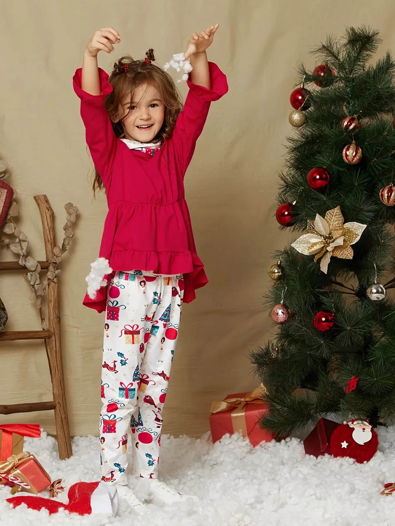 Comfy outdoor Outfits, 2pc Girls Pullover + Pants, Santa Claus Pattern Pants Autumn Clothes Christmas - Deanwangkt