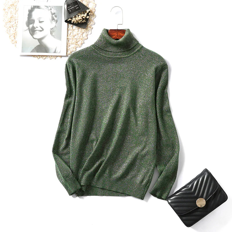 DEANWANGKT 2018 new simple women's sweater turtleneck long-sleeved thick knitted bright thread jumper slim Korean version bottoming shirt - Deanwangkt