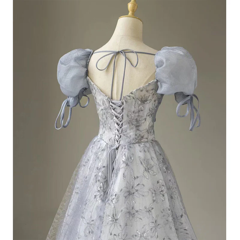 2025 banquet evening dress 2025 spring new bubble sleeves light luxury long dress host art examination choir performance uniform - Deanwangkt