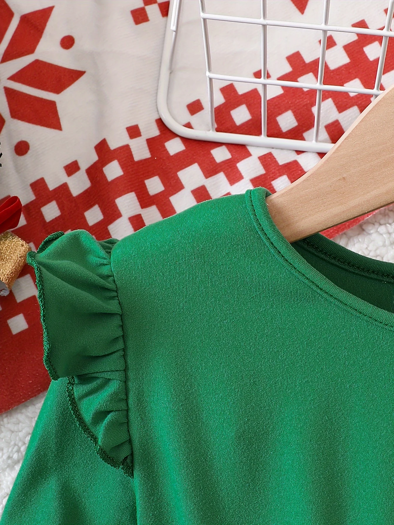 Girls Splicing Flutter Trim Long Sleeve Gingerbread Man Graphic Dress Kids Clothes Spring Fall Christmas Gift - Deanwangkt