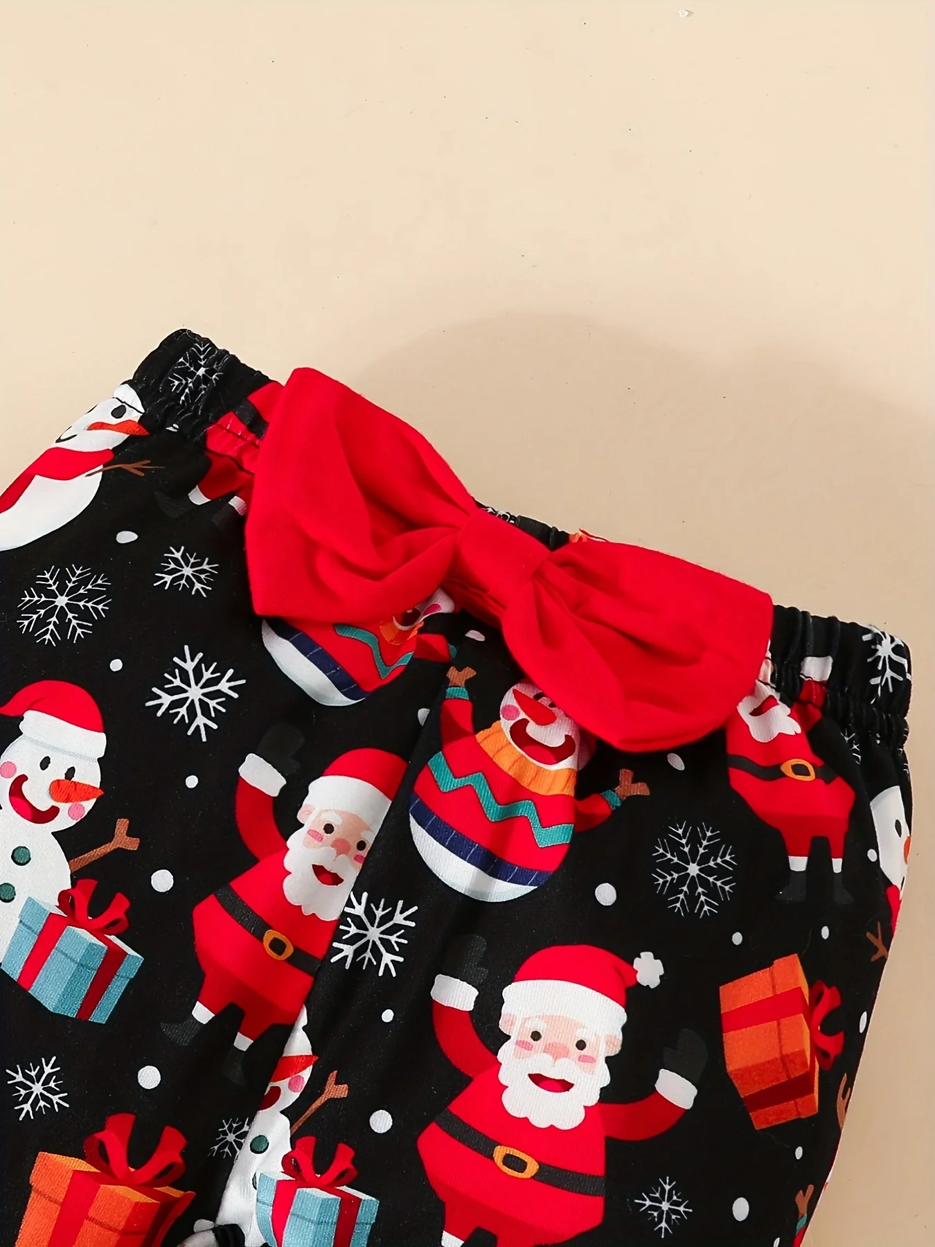 3pcs Christmas Outfits - Flying Sleeve Long-sleeved Romper + Bowknot Trousers Set with Free Headband - Deanwangkt