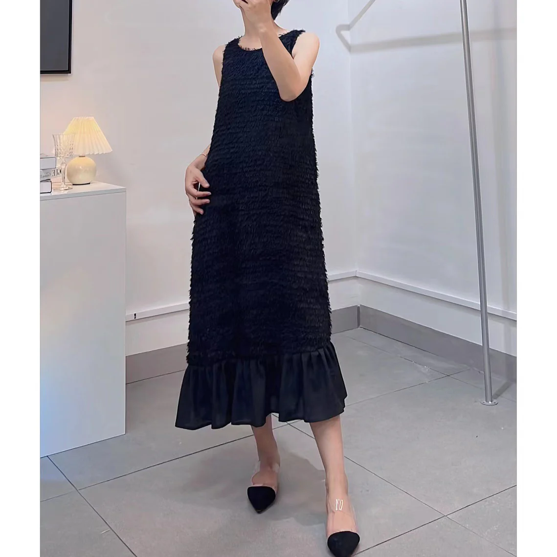 2025 (Spot) Summer Premium  Fishtail Dress Chiffon Feather Holiday Loose Sleeveless Vest Skirt - Deanwangkt