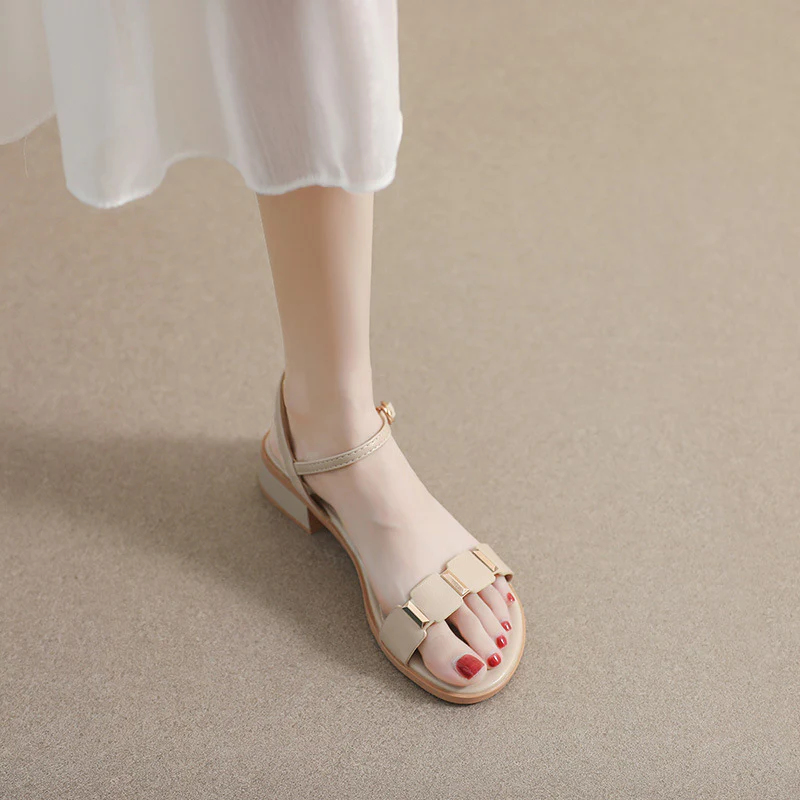 DEANWANGKT  Women's One-Strap Sandals Summer  This Year's New Fairy Style Mid Heel Chunky Heel Dress Gentle Student Roman Shoes - Deanwangkt