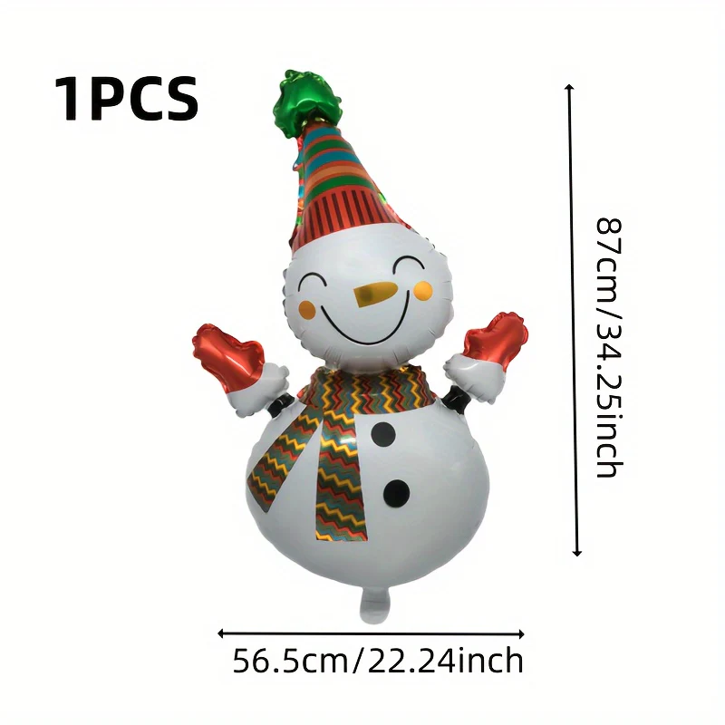 1pc Vibrant Christmas Snowman Balloon - Mixed Color, Round Shape, No Power Needed, Durable Aluminum Foil Material, Easy to Inflate and Deflate, Festive Party Decor for Christmas Events, Holiday Themed Decoration for Home & Store, Photography Backgrou - Deanwangkt