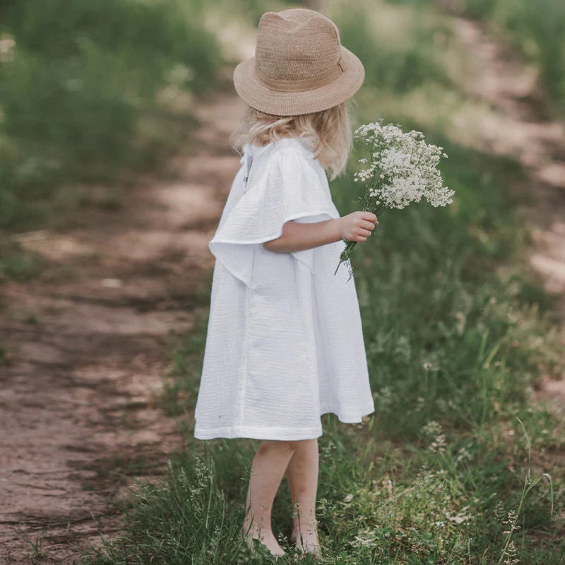 Girls Dress  Summer New and Thin Skin-Friendly Cotton Ruffle Sleeve Baby Girl North European and American Princess Dress - Deanwangkt