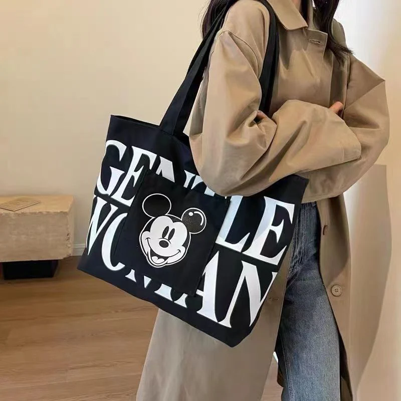 New Mickey Large Capacity Letter Canvas Bag Women's Mickey Fashion Shoulder Tote Bag Portable Shopping - Deanwangkt